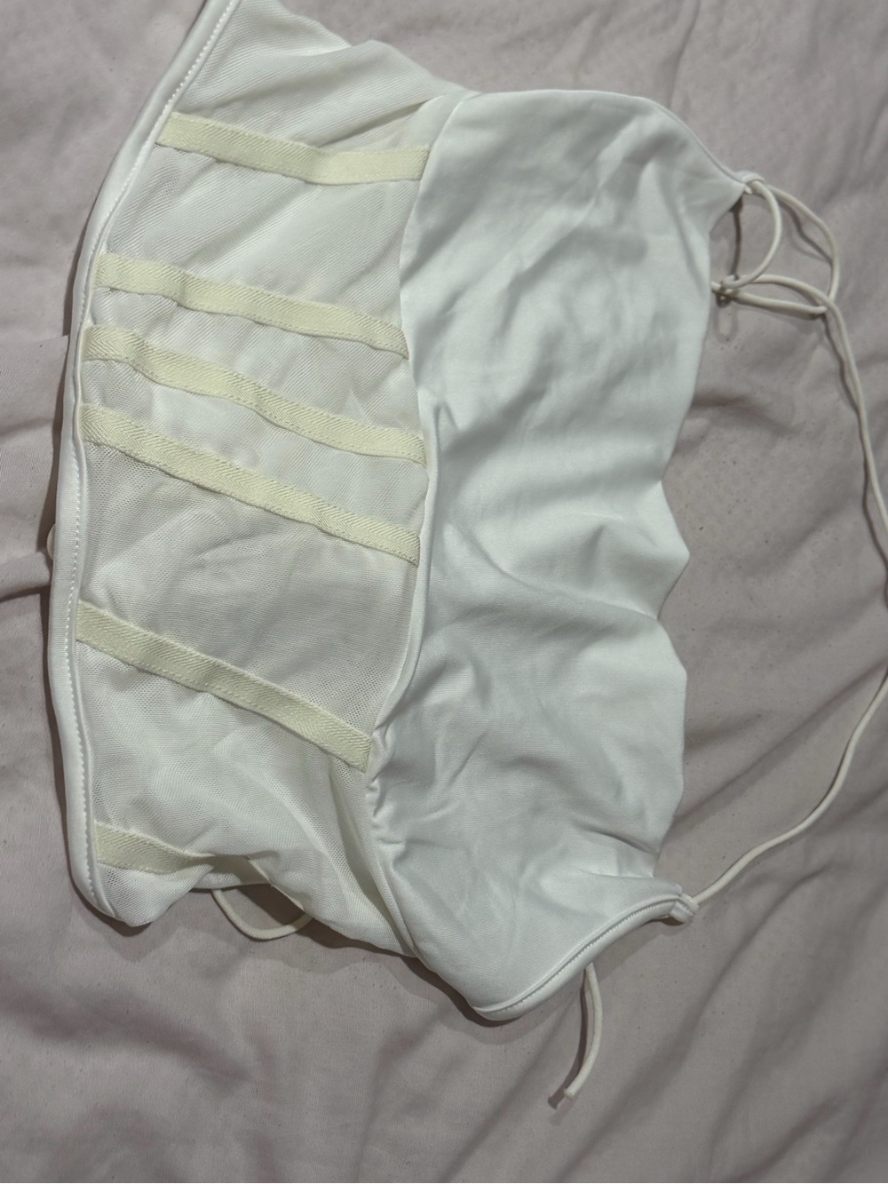 Strapless White Mesh-Panel Bandeau Top